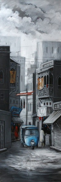 G. N. Qazi, 12 x 36 Inch, Acrylic on Canvas, Cityscape Painting, AC-GNQ-031